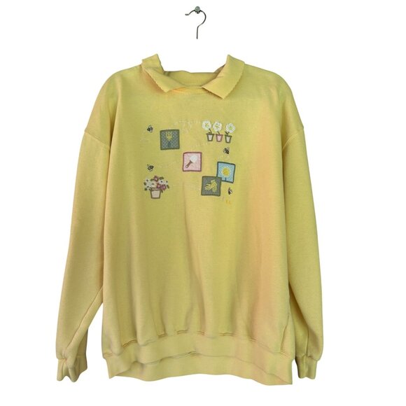 Vintage Northern Reflections Yellow Sweatshirt W/ Collar XL Embroidered Floral - Picture 1 of 12